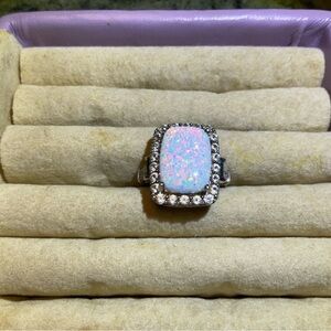 Vintage sterling silver synthetic opal with CZ ,s